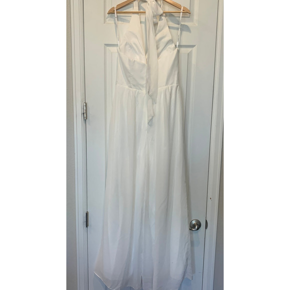 Copied - AW Bridal Wm's white Halter V Twist Chiffon Wedding Dress Sz 10 NWOT - Picture 5 of 7